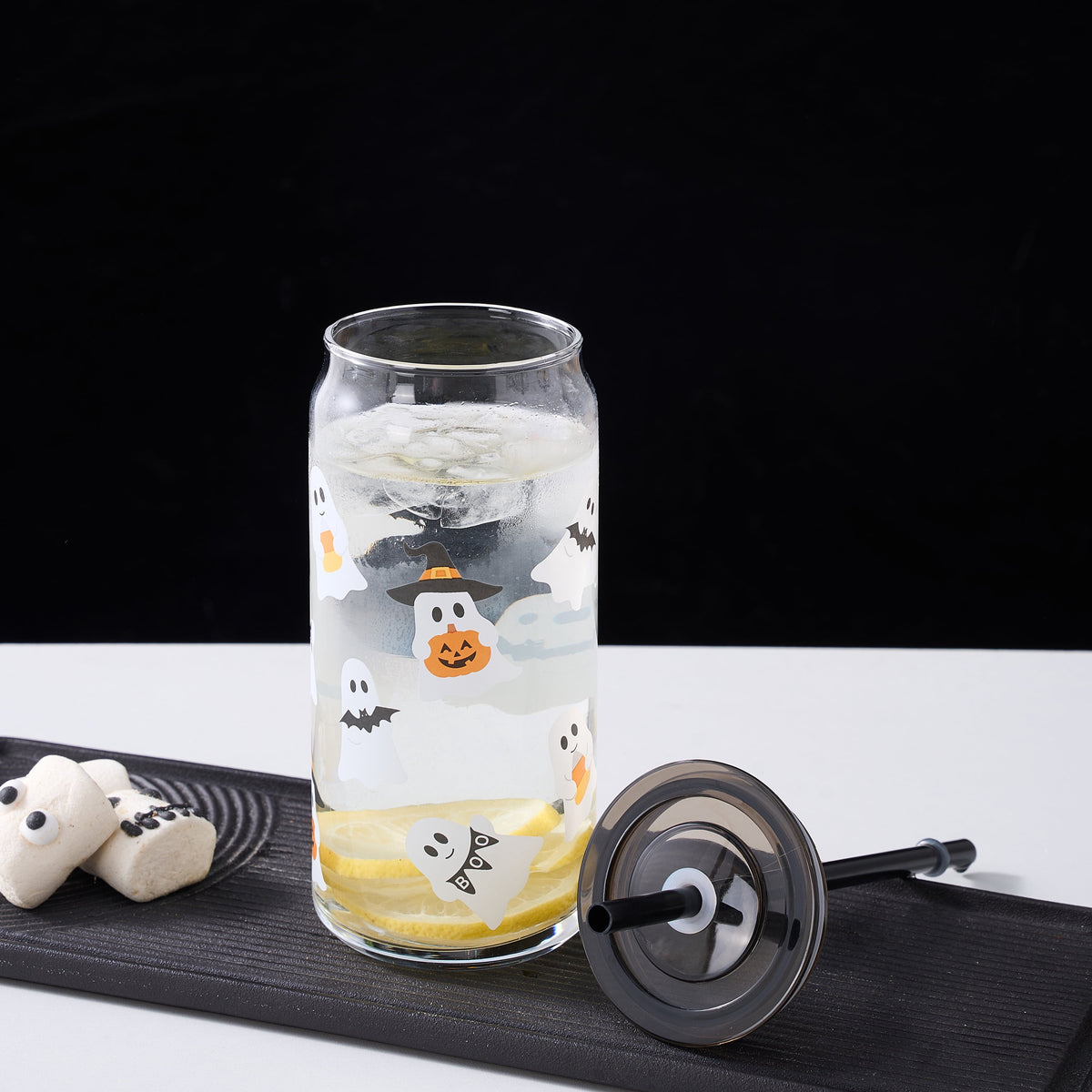 Way to Celebrate Halloween Mixed Ghost Glass Can Sipper Tumbler, 20 oz